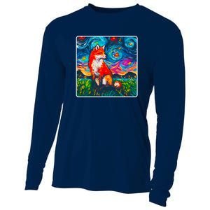 Lupine Night Fox Starry Night Art Painting Cooling Performance Long Sleeve Crew