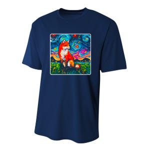 Lupine Night Fox Starry Night Art Painting Performance Sprint T-Shirt