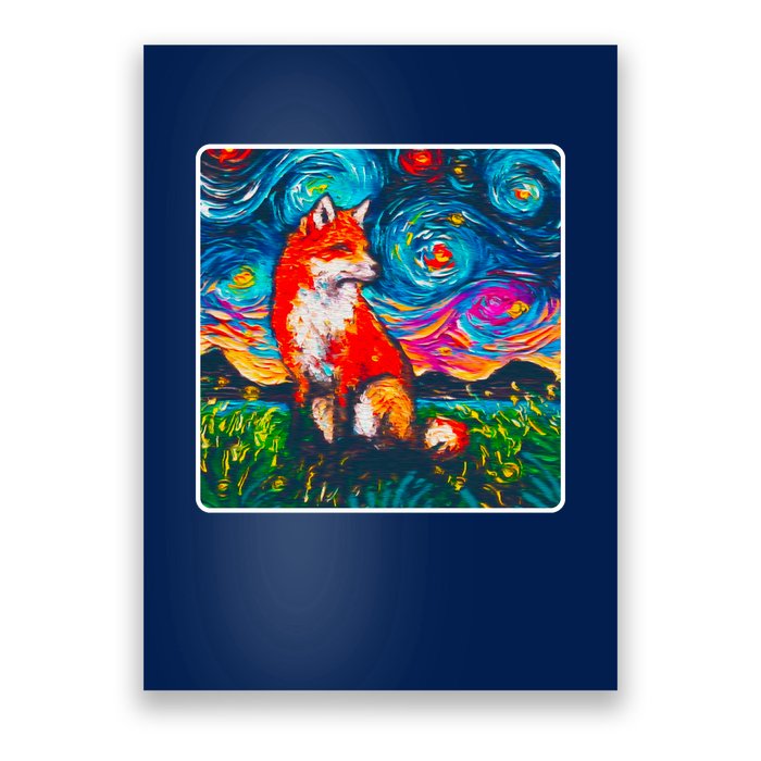 Lupine Night Fox Starry Night Art Painting Poster