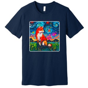 Lupine Night Fox Starry Night Art Painting Premium T-Shirt