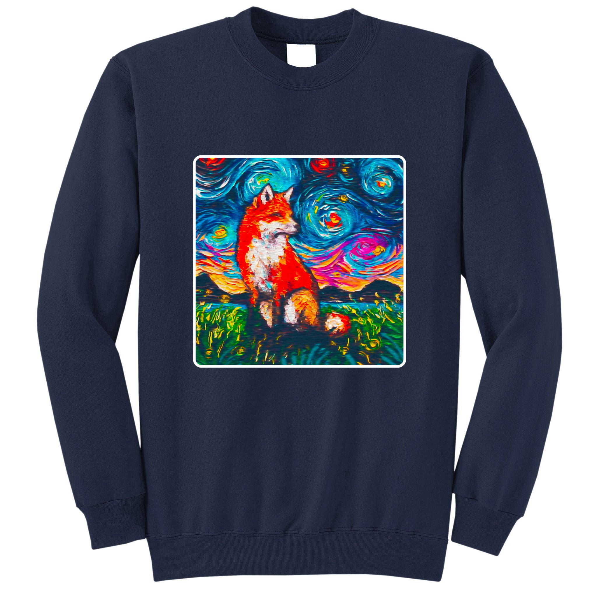 Lupine Night Fox Starry Night Art Painting Tall Sweatshirt