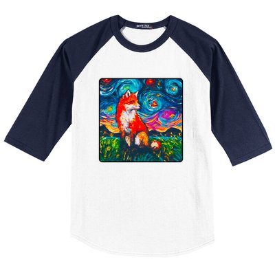 Lupine Night Fox Starry Night Art Painting Baseball Sleeve Shirt