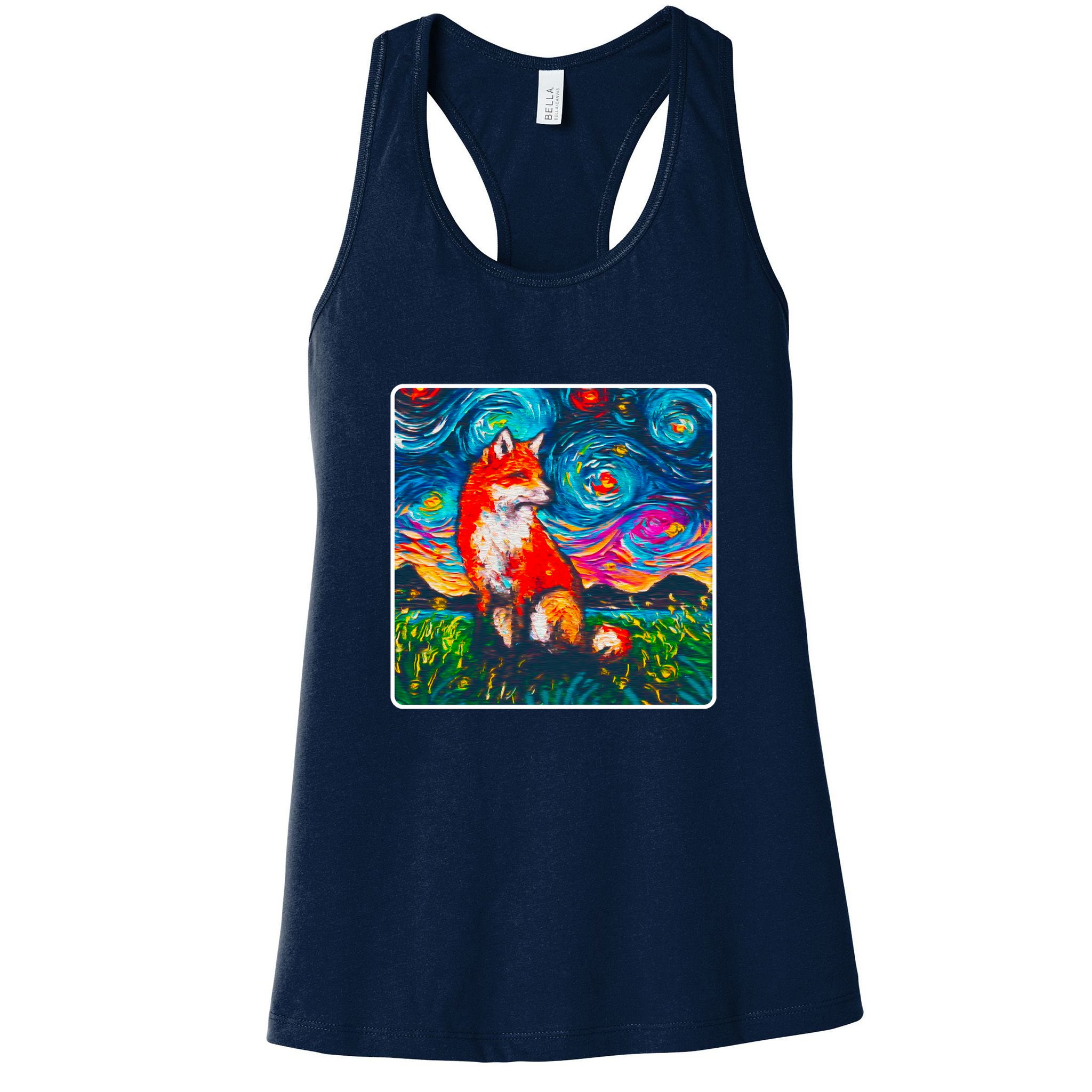 Lupine Night Fox Starry Night Art Painting Womens Tank Top
