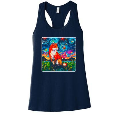 Lupine Night Fox Starry Night Art Painting Women's Racerback Tank