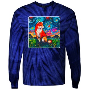 Lupine Night Fox Starry Night Art Painting Tie-Dye Long Sleeve Shirt