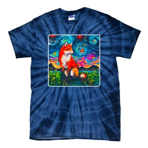 Lupine Night Fox Starry Night Art Painting Tie-Dye T-Shirt