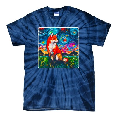 Lupine Night Fox Starry Night Art Painting Tie-Dye T-Shirt