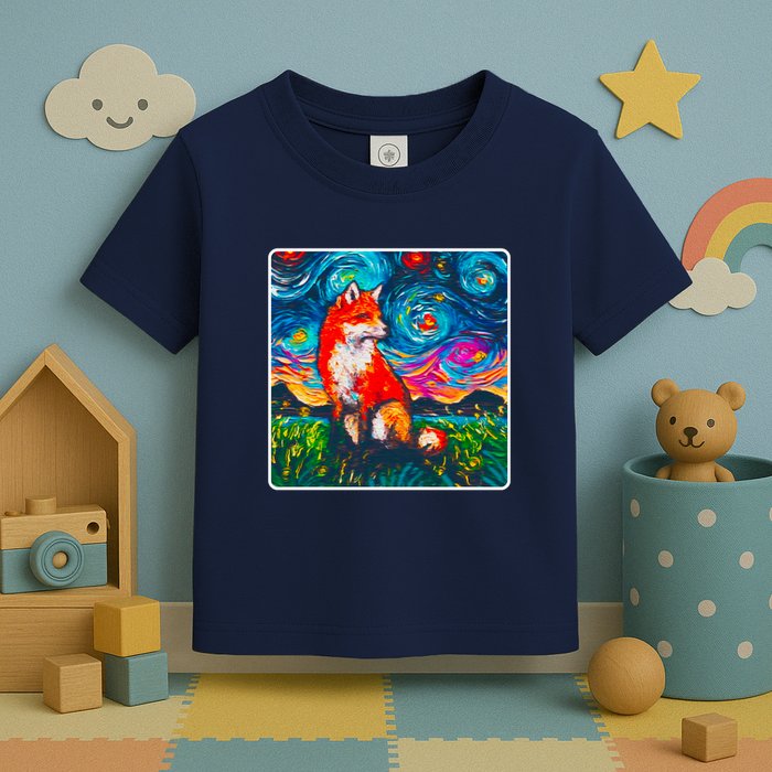 Lupine Night Fox Starry Night Art Painting Toddler T-Shirt