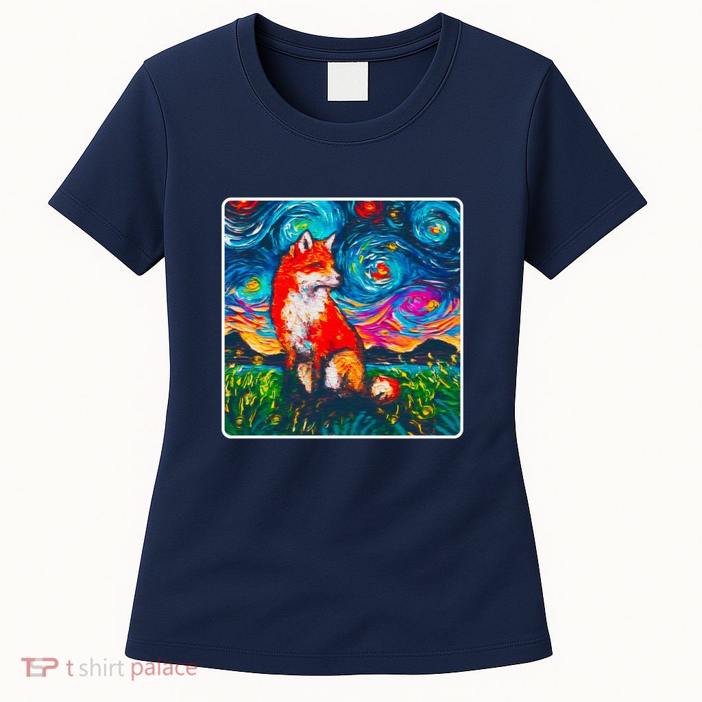 Lupine Night Fox Starry Night Art Painting Womens T-Shirt