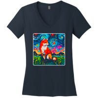 Lupine Night Fox Starry Night Art Painting Women's V-Neck T-Shirt