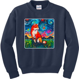 Lupine Night Fox Starry Night Art Painting Kids Sweatshirt