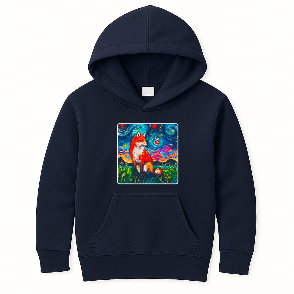 Lupine Night Fox Starry Night Art Painting Kids Hoodie