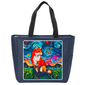 Lupine Night Fox Starry Night Art Painting Zip Tote Bag