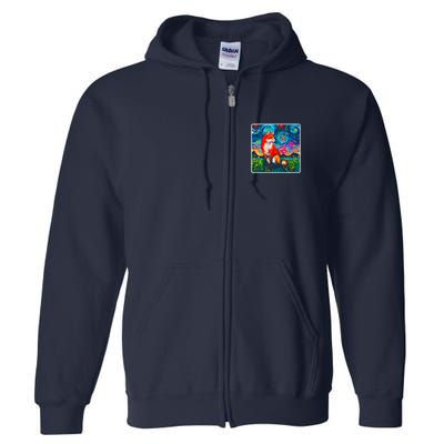Lupine Night Fox Starry Night Art Painting Full Zip Hoodie