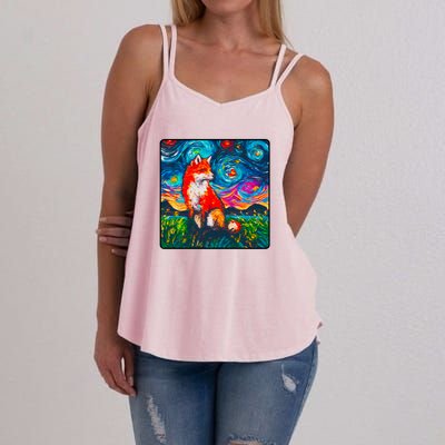 Lupine Night Fox Starry Night Art Painting Women's Strappy Tank