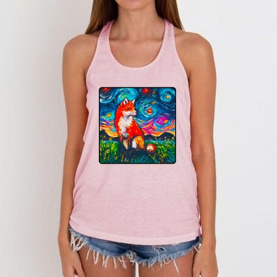 Lupine Night Fox Starry Night Art Painting Women's Knotted Racerback Tank