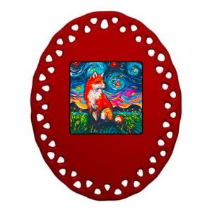 Lupine Night Fox Starry Night Art Painting Ceramic Oval Ornament