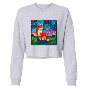 Lupine Night Fox Starry Night Art Painting Cropped Pullover Crew