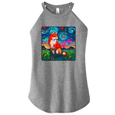 Lupine Night Fox Starry Night Art Painting Women’s Perfect Tri Rocker Tank