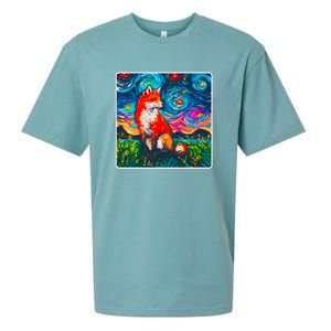 Lupine Night Fox Starry Night Art Painting Sueded Cloud Jersey T-Shirt