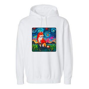 Lupine Night Fox Starry Night Art Painting Garment-Dyed Fleece Hoodie