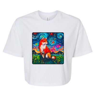 Lupine Night Fox Starry Night Art Painting Bella+Canvas Jersey Crop Tee