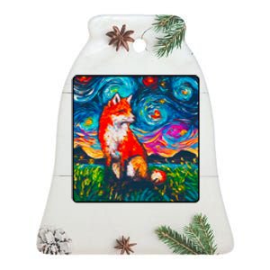 Lupine Night Fox Starry Night Art Painting Ceramic Bell Ornament