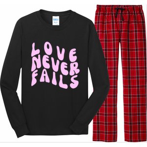 Love Never Fails Cute Gift Casual Back Letter Valentines Day Faith Gift Long Sleeve Pajama Set