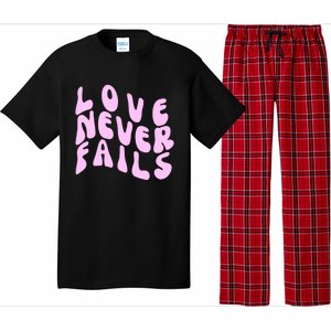 Love Never Fails Cute Gift Casual Back Letter Valentines Day Faith Gift Pajama Set