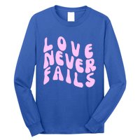 Love Never Fails Cute Gift Casual Back Letter Valentines Day Faith Gift Long Sleeve Shirt