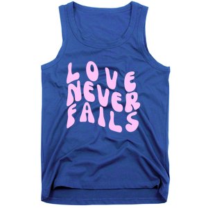 Love Never Fails Cute Gift Casual Back Letter Valentines Day Faith Gift Tank Top