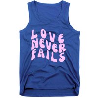 Love Never Fails Cute Gift Casual Back Letter Valentines Day Faith Gift Tank Top