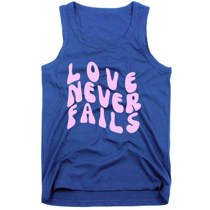 Love Never Fails Cute Gift Casual Back Letter Valentines Day Faith Gift Tank Top