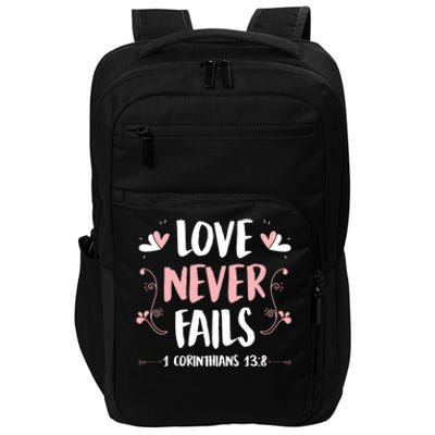 Love Never Fails 1 Corinthians 13 8 Bible Verse Christian Cool Gift Impact Tech Backpack