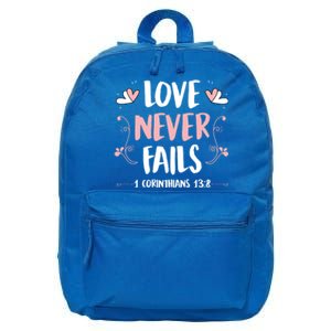 Love Never Fails 1 Corinthians 13 8 Bible Verse Christian Cool Gift 16 in Basic Backpack