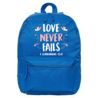 Love Never Fails 1 Corinthians 13 8 Bible Verse Christian Cool Gift 16 in Basic Backpack