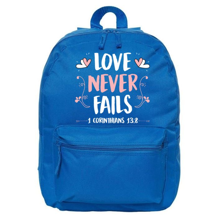 Love Never Fails 1 Corinthians 13 8 Bible Verse Christian Cool Gift 16 in Basic Backpack