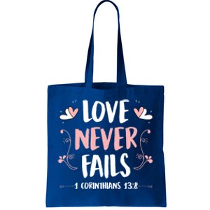 Love Never Fails 1 Corinthians 13 8 Bible Verse Christian Cool Gift Tote Bag