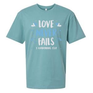 Love Never Fails 1 Corinthians 13 8 Bible Verse Christian Gift Sueded Cloud Jersey T-Shirt