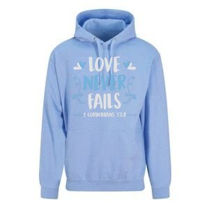 Love Never Fails 1 Corinthians 13 8 Bible Verse Christian Gift Unisex Surf Hoodie