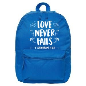 Love Never Fails 1 Corinthians 13 8 Bible Verse Christian Cute Gift 16 in Basic Backpack