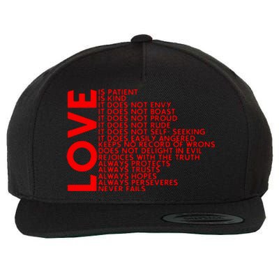 Love Never Fails Wool Snapback Cap