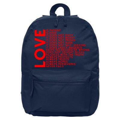 Love Never Fails 16 in Basic Backpack