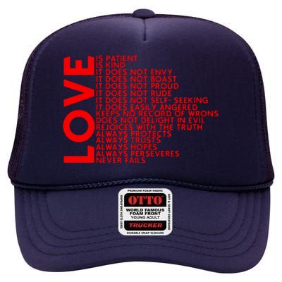 Love Never Fails High Crown Mesh Back Trucker Hat