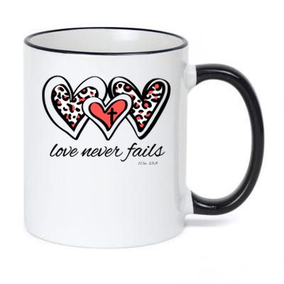 Love Never Fails Bible Verse God Loves You Sayings Quotes Gift 11oz Black Color Changing Mug