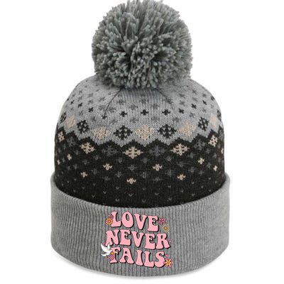 Love Never Fails Groovy Valentines Day Christian Religious Cool Gift The Baniff Cuffed Pom Beanie