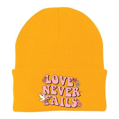 Love Never Fails Groovy Valentines Day Christian Religious Cool Gift Knit Cap Winter Beanie