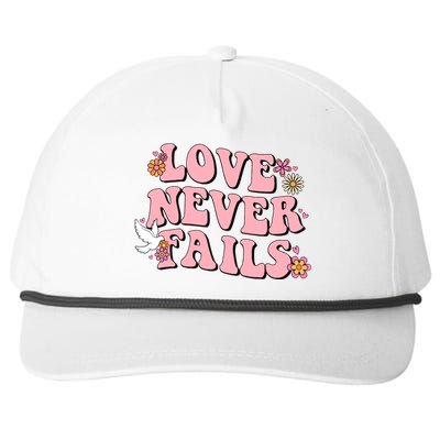 Love Never Fails Groovy Valentines Day Christian Religious Cool Gift Snapback Five-Panel Rope Hat