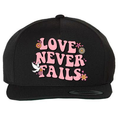 Love Never Fails Groovy Valentines Day Christian Religious Cool Gift Wool Snapback Cap