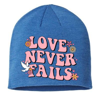 Love Never Fails Groovy Valentines Day Christian Religious Cool Gift Sustainable Beanie